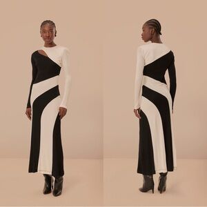 NWT Farm Rio Black And White Cut-Out Long Sleeve Midi Dress